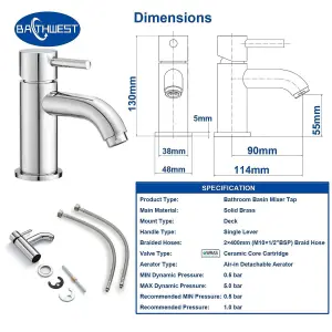 BATHWEST Bathroom mono Basin Mixer Tap Chrome Brass Sink Mixer Taps