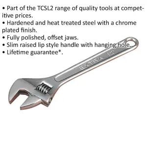 300mm Adjustable Wrench - Chrome Plated Steel - 34mm Offset Jaws - Spanner