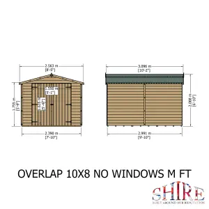 Shire 10x8 Overlap Double Door Apex Shed No windows