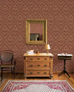 Galerie Stripes And Damask 2 Red Stitched Damask Smooth Wallpaper