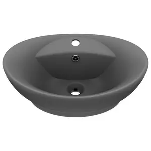 Belfry Bathroom Pearlene 390mm W Ceramic Oval Sink with Overflow Dark Grey