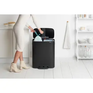 Brabantia Bo 30 Litre + 30 Litre Pedal Bin with Two Inner Buckets Matt Black