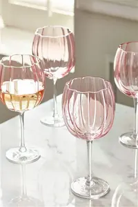 Next Set Of 4 Pink Ottilie Wine Glasses - Pink