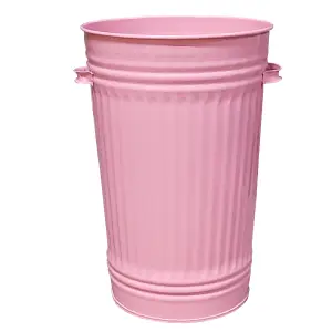 Metal Bin Retro Dustbin Waste Rubbish Bin Rubbish Waste Animal Feed Outdoor or Indoor Bin, Baby Pink Slim Tall Tapered Steel Bin