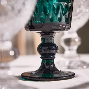 Set of 8 Luxury Embossed Dark Green Drinking Wine Glass Wine Goblets 290ml