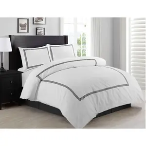 Harmonia Polyester Solid Colour Duvet Cover Set with Pillowcases White/Grey / Double Duvet Cover + 2 Standard Pillowcases