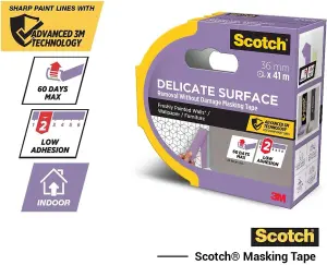 Scotch Delicate Surface Advanced Masking Tape, 36 mm x 41 m, Super-sharp Paint Lines, 1 Tape