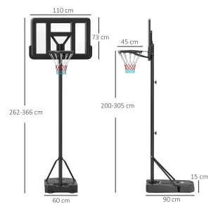 SPORTNOW Basketball Backboard Hoop Net Set w/ Wheels, 200-305cm - Black