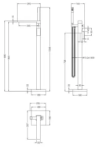 Freestanding Square Bath Shower Mixer Tap - Matt Black