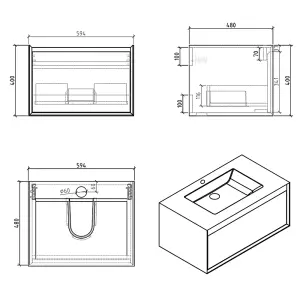 Declan White & Oak Wall Mounted Vanity Unit with Integrated Basin (W)600mm (H)400mm