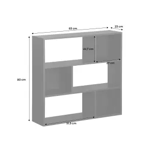 sweeek. 3-shelf bookcase with 6 compartments Pieter White 83x23x80 cm