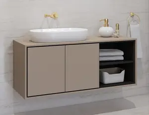 Irvine 60 Floating Vanity Unit W1200mm H510mm D480mm - Congo & Black with Two Hinged Doors and Modern Floating Design