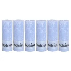 Bolsius 6PC Misty Blue Rustic Pillar Candles 190 x 68mm