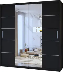 Sliding Wardrobes 4U Eddin Modern Sliding Mirror Door Wardrobe in  White, Black & Grey Colors -Black (W)1800mm, (H)2170mm