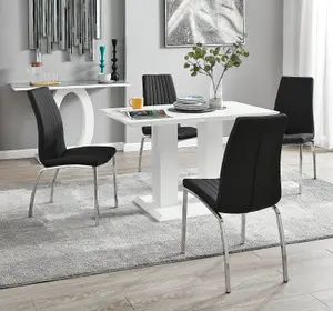 Furniturebox UK 4 Seater Dining Set - Imperia White High Gloss Dining Table and Chairs - 4 Black Isco Chairs