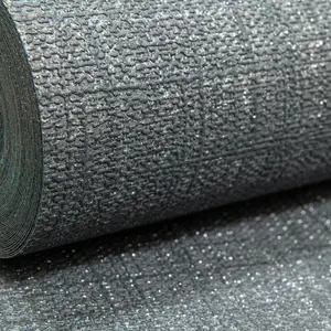 Plain Charcoal Black Grey Linen Glitter Textured Paste the Wall Wallpaper Vinyl