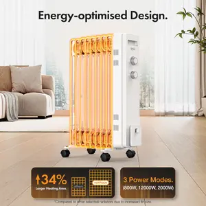 VonHaus Oil Filled Radiator 9 Fin, Oil Heater Portable Electric Free Standing 2000W for Home, Office, Any Room