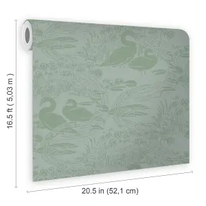 Laura Ashley Swans Sage Green Animal Smooth Wallpaper Sample