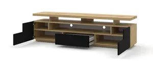 Modern Eva TV Cabinet in Oak Artisan and Black with LED W1800mm x H510mm x D420mm