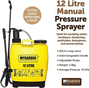 12 Litre Knapsack Pressure Sprayer Water Spray Bottle Backpack Weed Killer Garden