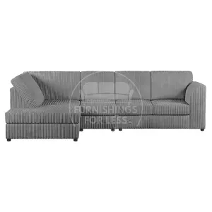 Luxor Grey Jumbo Cord Large 5 Seater Corner Sofa Long Left Hand Facing - Full Back