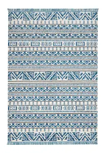 Ivory Blue Modern Shaggy Geometric Moroccan Dining Room Bedroom & Living Room Rug-160cm X 221cm