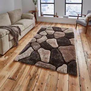 Beige/Brown Handmade Modern Shaggy Easy to Clean Abstract Optical/ (3D) Rug For Dining Room Bedroom And Living Room-120cm X 170cm