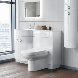 Nes Home Dene LH 1100mm Vanity Basin Unit White & Eslo Back to Wall Toilet White