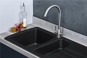 Liquida ZEN150BL 1.5 Bowl Composite Reversible Black Kitchen Sink And Waste Kit