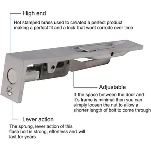 AFIT Polished Chrome Lever Action Flush Bolt British Heavy Pattern 150mm x 20mm