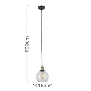 ValueLights Sheridan Vintage Black & Gold Effect Ceiling Pendant and Glass Globe Drop Down Shade Fitting with LED Bulb