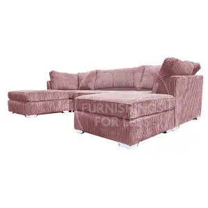 Bishop Pink U Shaped Soft Fabric Jumbo Cord Detachable 5 Seater Large Sofa