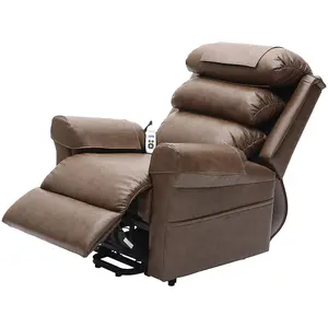 Dual Motor Rise and Recline Armchair - Waterfall Pillow - Nutmeg PU Leather