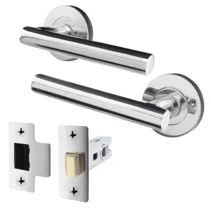 AFIT Polished Chrome Door Handle Latch Set T-Bar Internal Door Handles & Latch (64mm) Olvera Range