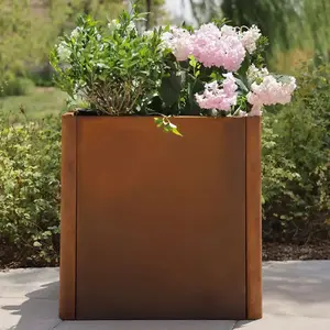 60cm Corten Steel Cube Planter with Rounded Corners