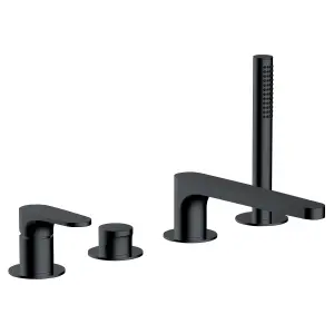 RAK Portofino 4 Hole Matt Black Modern Bath Shower Mixer Tap Solid Brass