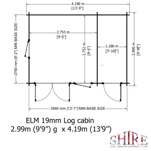 Elm 10x14 19mm Log Cabin with side storage