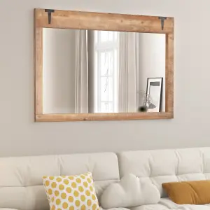 COSTWAY Rustic Decorative Mirror 100 cm x 70 cm Rectangle Wooden Wall Mirror