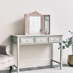 Melody Maison Rose Gold Pink Ornate Dressing Table Triple Mirror 74cm x 56cm