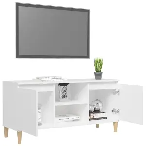 Berkfield TV Cabinet with Solid Wood Legs White 103.5x35x50 cm