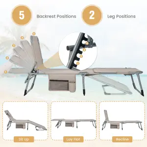 Costway Outdoor Folding Chaise Lounger Patio Lounge Chair Portable Beach Recliner 5-position Adjustable