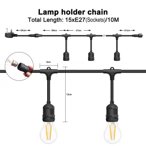 10M Drop String Lights with 15 E27 Holder, IP65, connectable