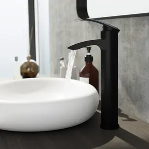 GoodHome Kariya Tall Matt Black Basin Mixer Tap