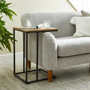 Dunelm Charlie C-Shaped Side Table, Oak Effect, Industrial, Light Wood, Metal