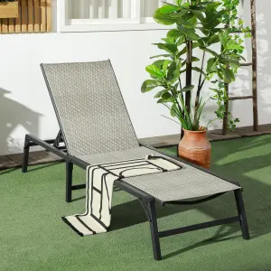 Outsunny Foldable PE Rattan Sun Lounger w/ 5-Level Adjustable Backrest Mix Grey