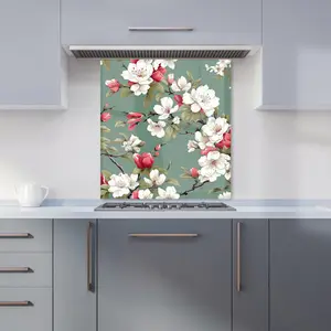 Pink And White Blossom Premium Glass Kitchen Splashback W900mm x H650mm