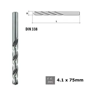 Quality Drill Bit For Metal - Fully Ground HSS DIN 338 Silver - Diameter 4.1mm - Length 75mm