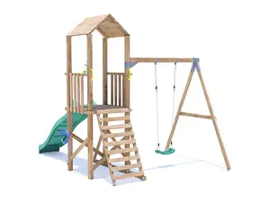 Dunster House Climbing Frame with One Swing & Slide SquirrelFort High Platform