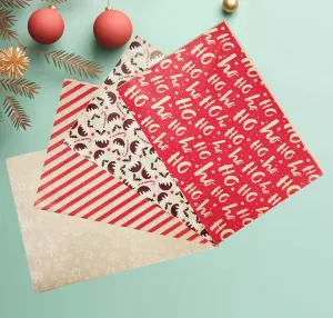 8 Christmas Wrapping Paper Sheets Kraft Effect Traditional Gift Wrap 50cm x 70cm