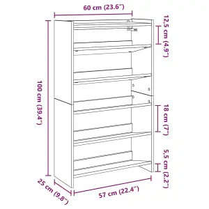 Berkfield Shoe Rack Smoked Oak 60x25x100 cm Engineered Wood